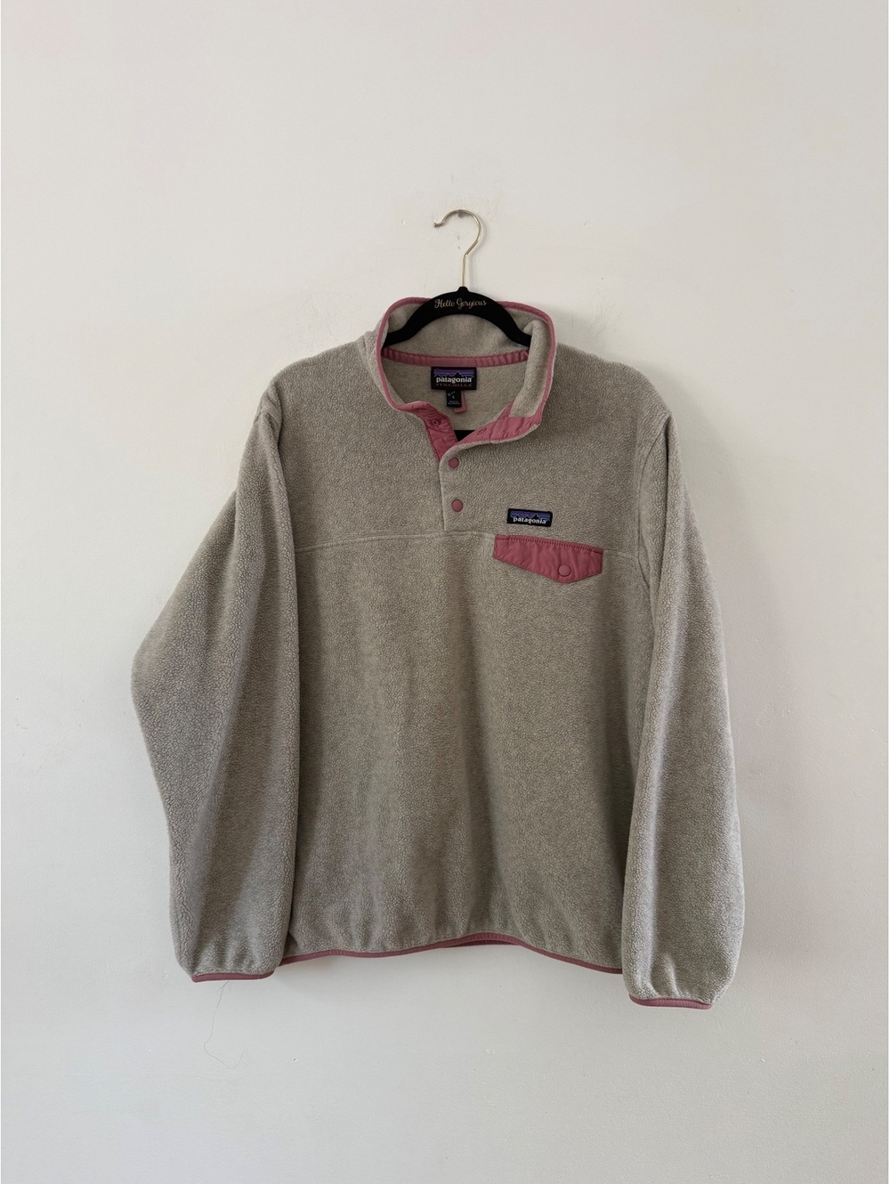 Patagonia Synchilla Snap-T Fleece Pullover Sweatshirt Oatmeal Pink Neutral Large